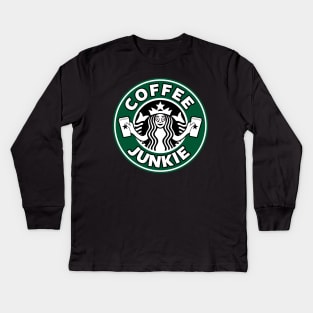 Coffee Junkie Funny Caffeine Addict Coffee Logo Parody Kids Long Sleeve T-Shirt